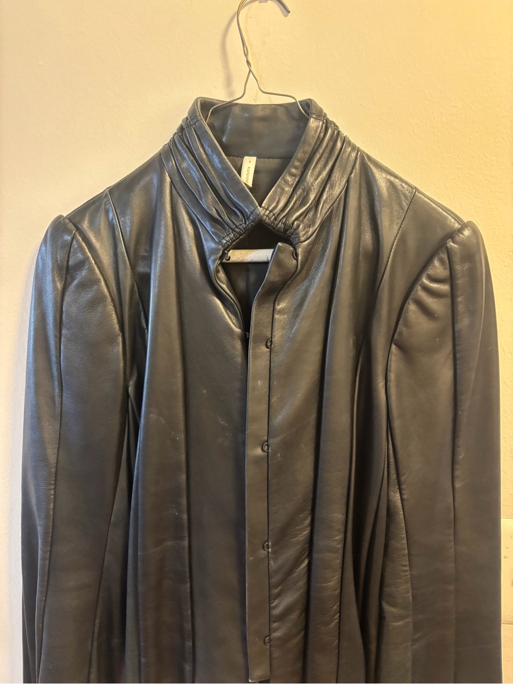Men's Black Leather Bomber Jacket with Stand Collar